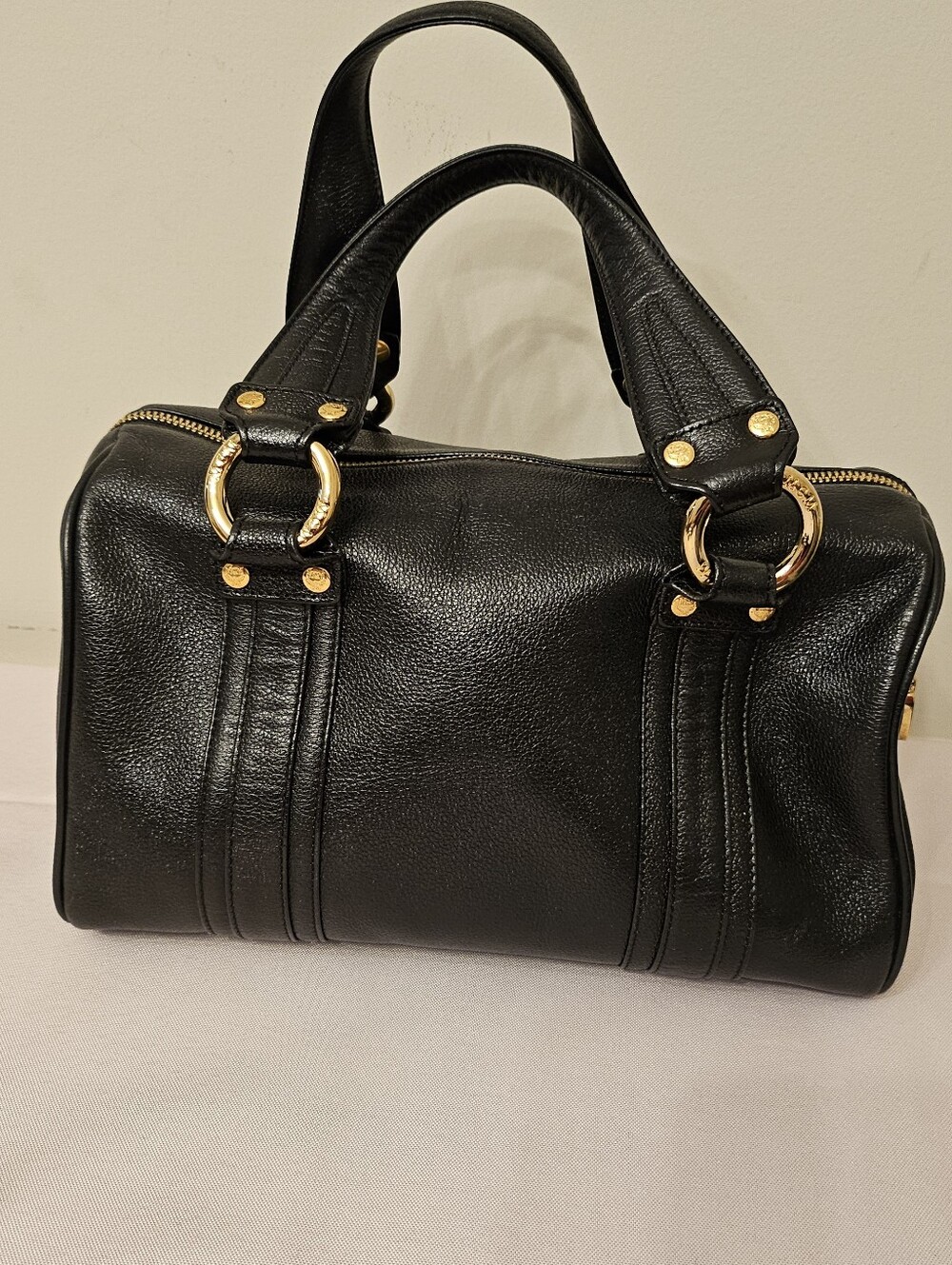 MCM Black Pebbled Leather Boston Bowler Satchel – Gold Hardware - Picture 6 of 16